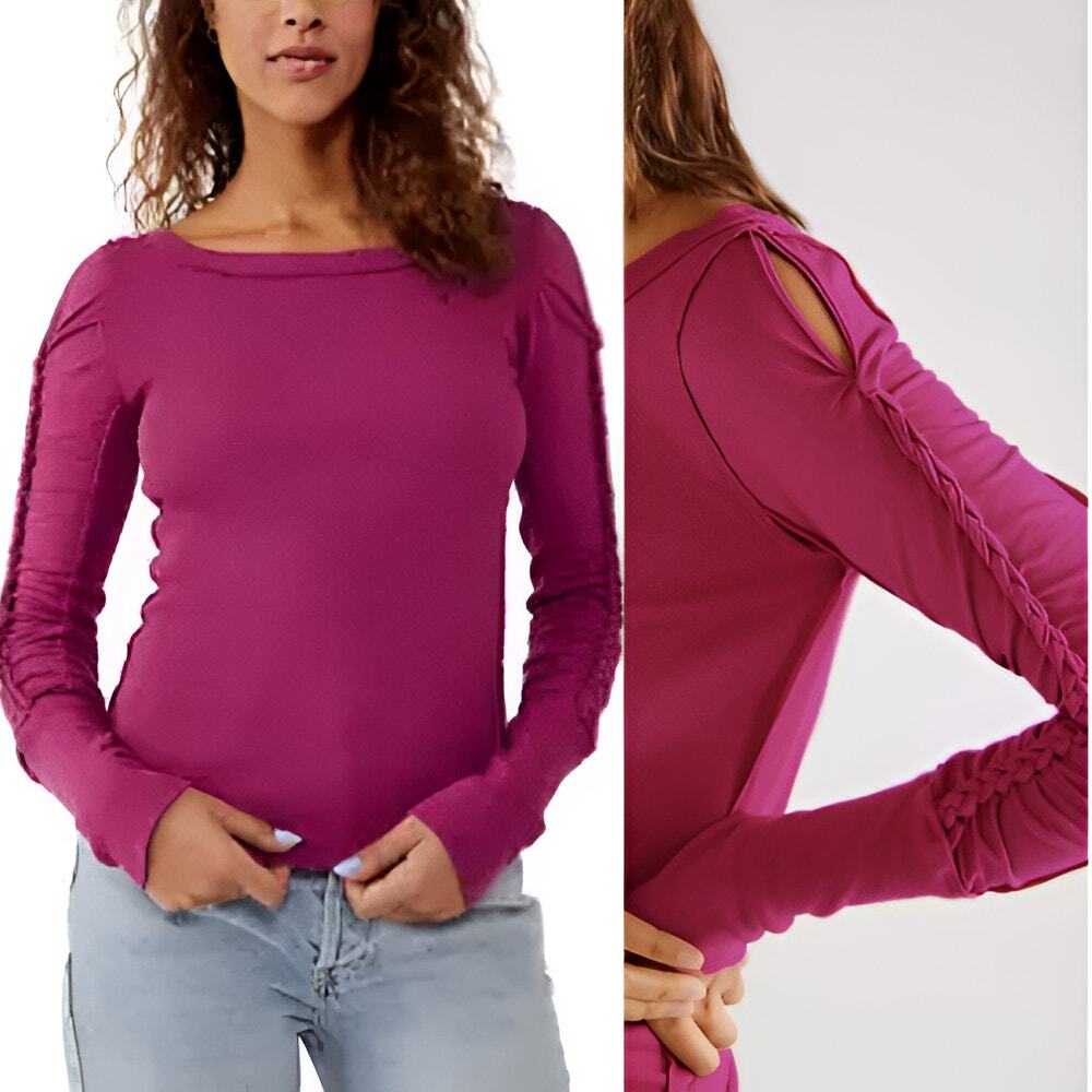 Free People We the Free Womens‎ Y2K Daisy Chain Braided Sleeve Cuff Knit Top S